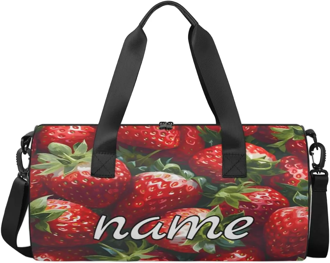 Fruit Red Strawberry Custom Duffel Bags Weekender Bags Custom Sport Duffel Bag Carry on Overnight Weekender Bag