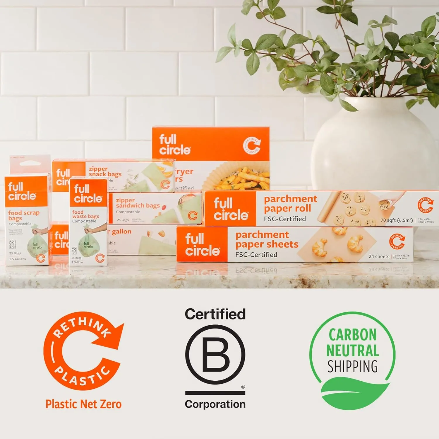 Full Circle Compostable Bags for Food Waste – 4-Gallon Size, 100ct, 4 Boxes of 25 – Plant-Based, Tear and Leak-Resistant Compost Bags