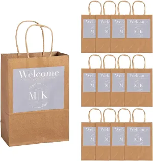 Fun Express Personalized Names & Initials Wedding Welcome Kraft Paper Gift Bags Medium 6 1/2" x 9" - 12 Pieces