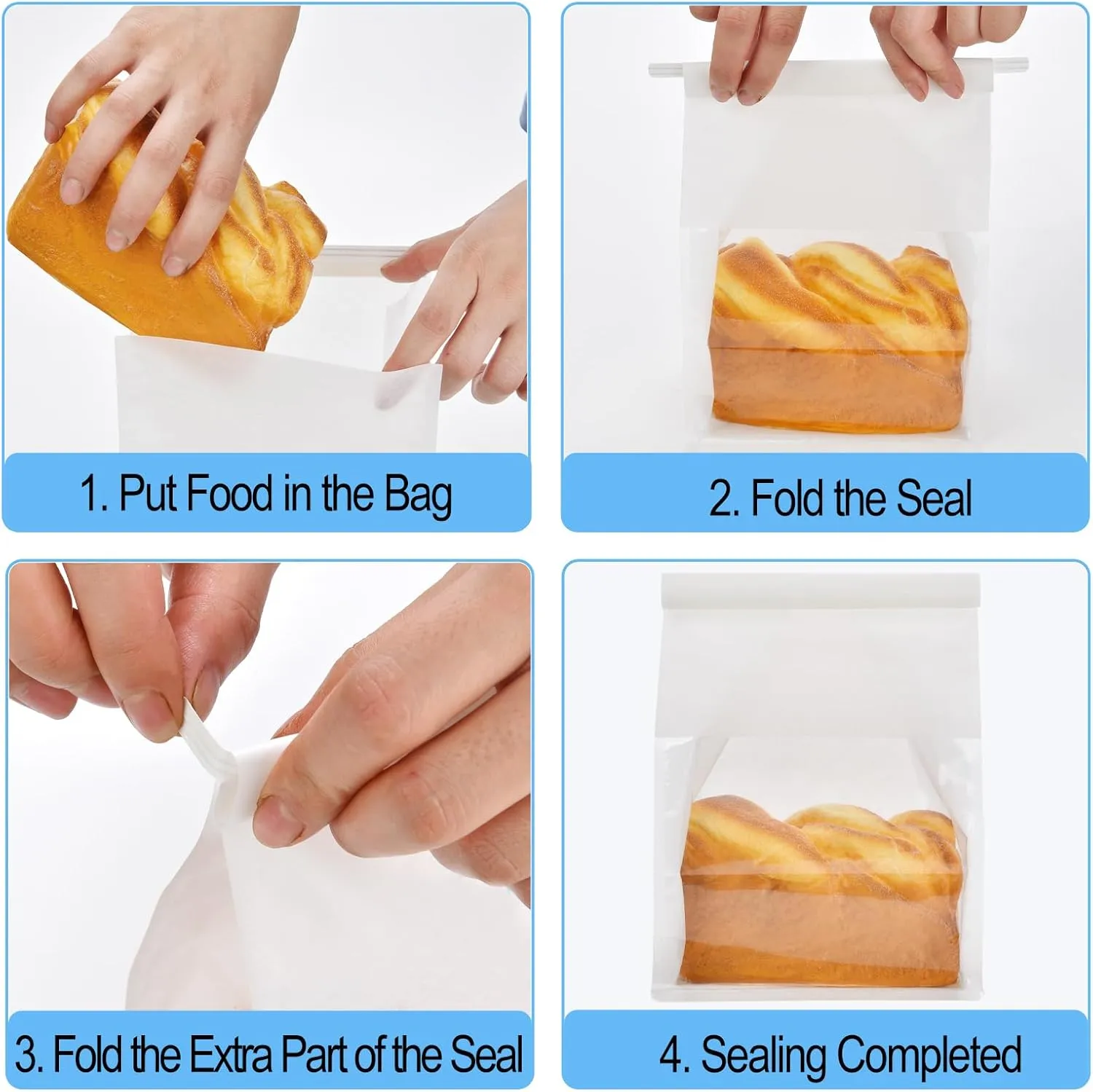 Funcoo 50 Paper Bread Bags for Homemade Bread Sourdough Bakery Storage Bags with Window, Large Bakery Loaf Bag for Baked Goods Packaging(10.2'' X 6.3'' X 5.1'') (White)