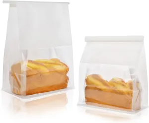 Funcoo 50 Paper Bread Bags for Homemade Bread Sourdough Bakery Storage Bags with Window, Large Bakery Loaf Bag for Baked Goods Packaging(10.2'' X 6.3'' X 5.1'') (White)