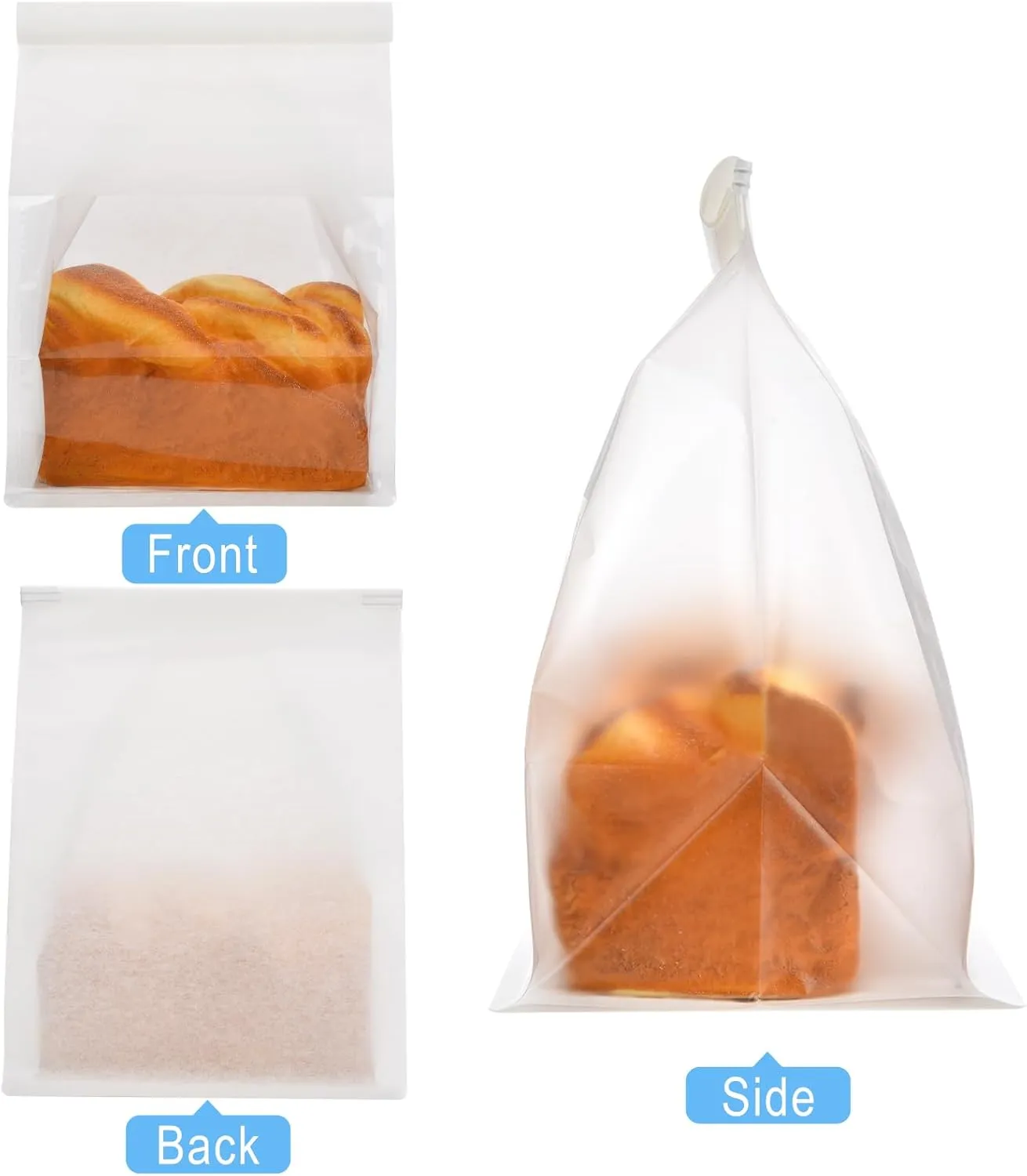 Funcoo 50 Paper Bread Bags for Homemade Bread Sourdough Bakery Storage Bags with Window, Large Bakery Loaf Bag for Baked Goods Packaging(10.2'' X 6.3'' X 5.1'') (White)