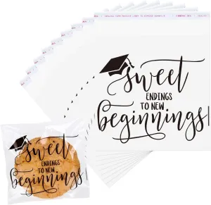 FYSUIMU 320Pcs 2025 Grad Graduation Cellophane Bag Sweet Endings to New Beginnings Self-Adhesive Treat Bags Clear Flat Candy Cookie Bags for Congrats Grad School Party Supplies