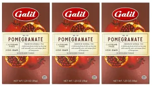 Galil Pomegranate Tea Pack of 3 – Caffeine-Free Herbal Tea, Certified Kosher Tea – Non-GMO Fruit Teabags 20 Count, 60 Tea Sachets Total (Pack of 3)