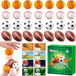 Garma 28 Pack Valentines Gift Cards with Mini Foam Sport Balls Bulk Toys for Kids Classroom Exchange Prizes and Goodie Bags Stuffers, Valentines Stress Relief Party Favor Toys