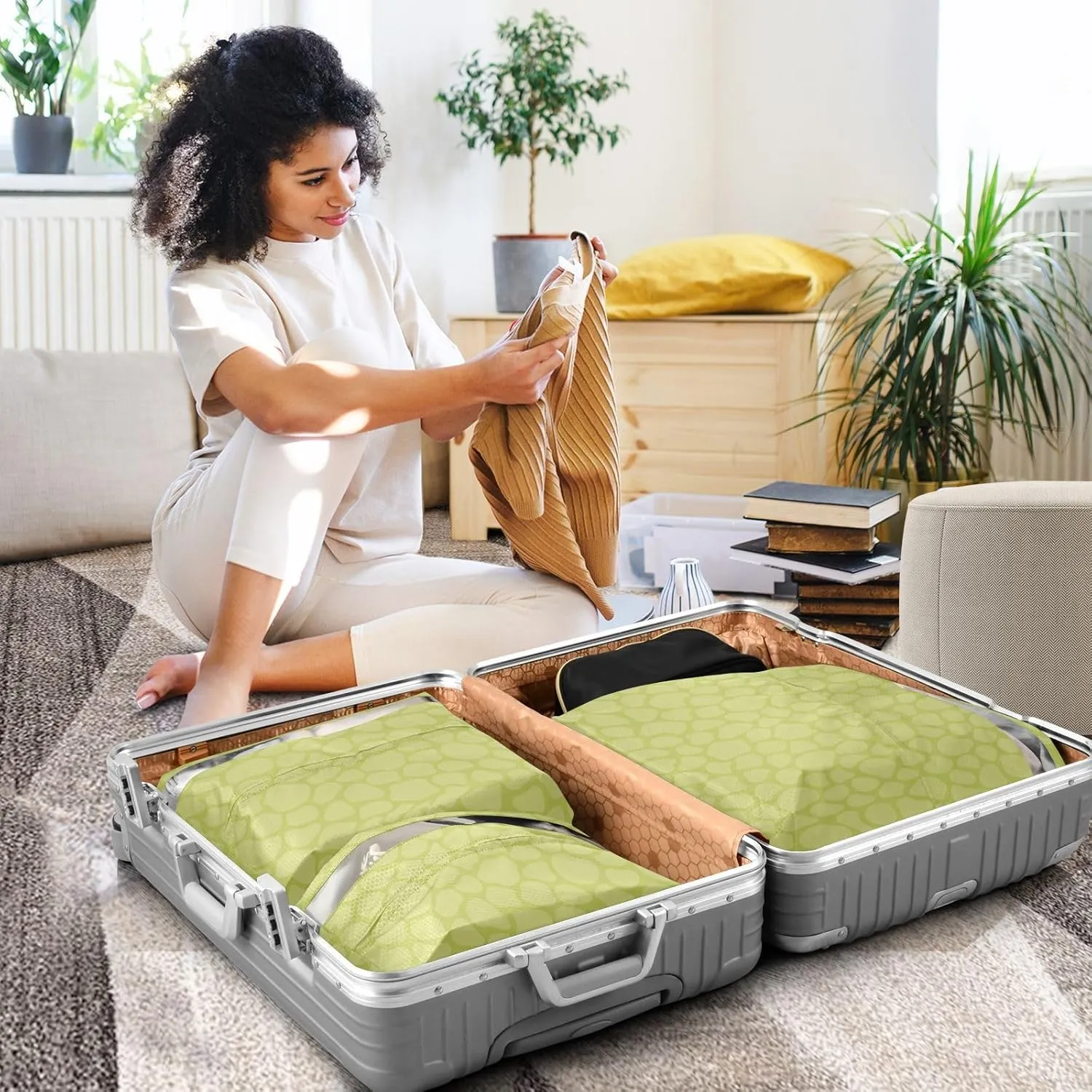 Garment Bag Closet Storage, Luggage Space Saver, Dinosaur Skin, Waterproof, 3 Set Travel Packing Cubes For Suitcases,Organizadores De Maletas Para