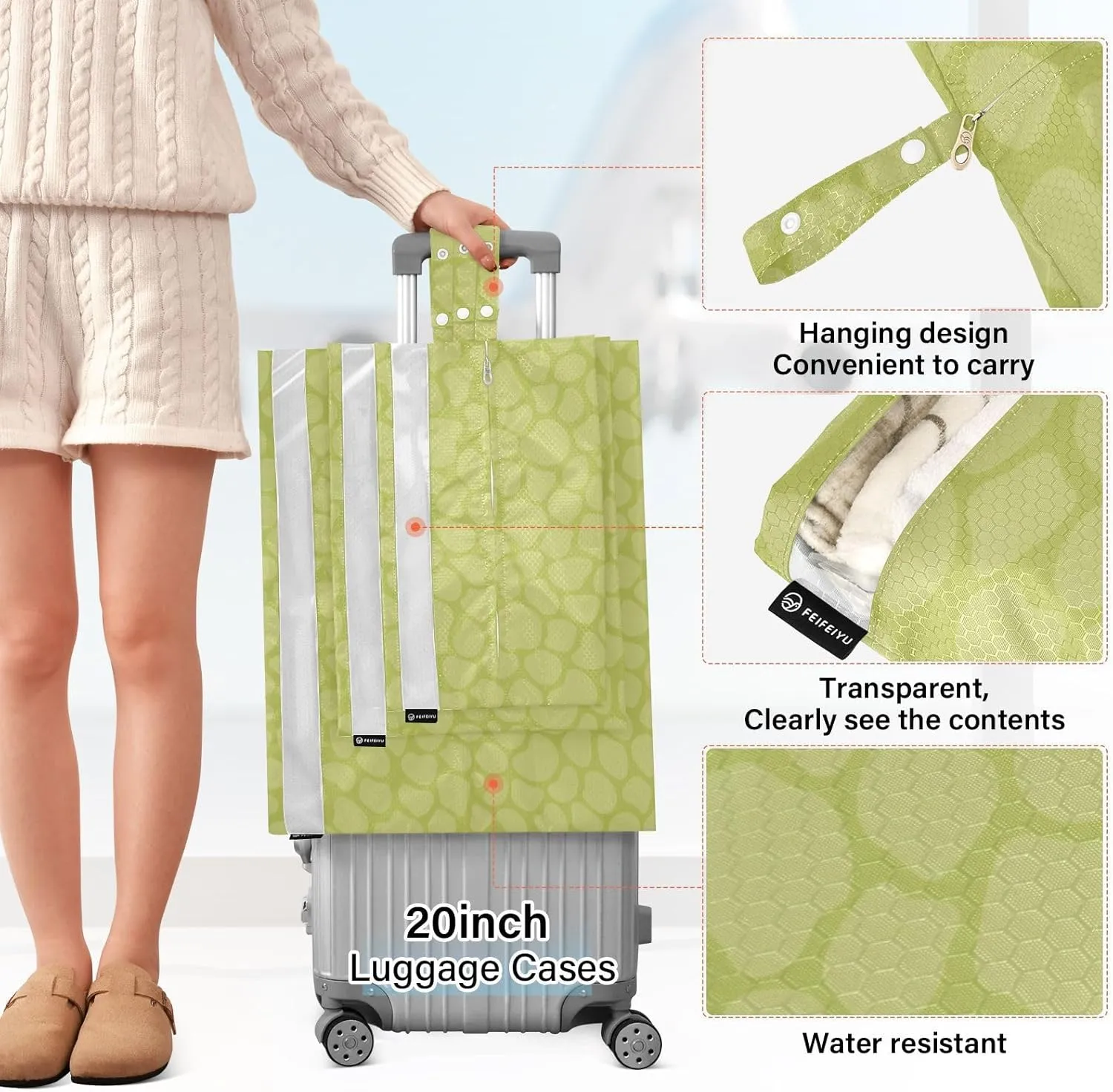 Garment Bag Closet Storage, Luggage Space Saver, Dinosaur Skin, Waterproof, 3 Set Travel Packing Cubes For Suitcases,Organizadores De Maletas Para