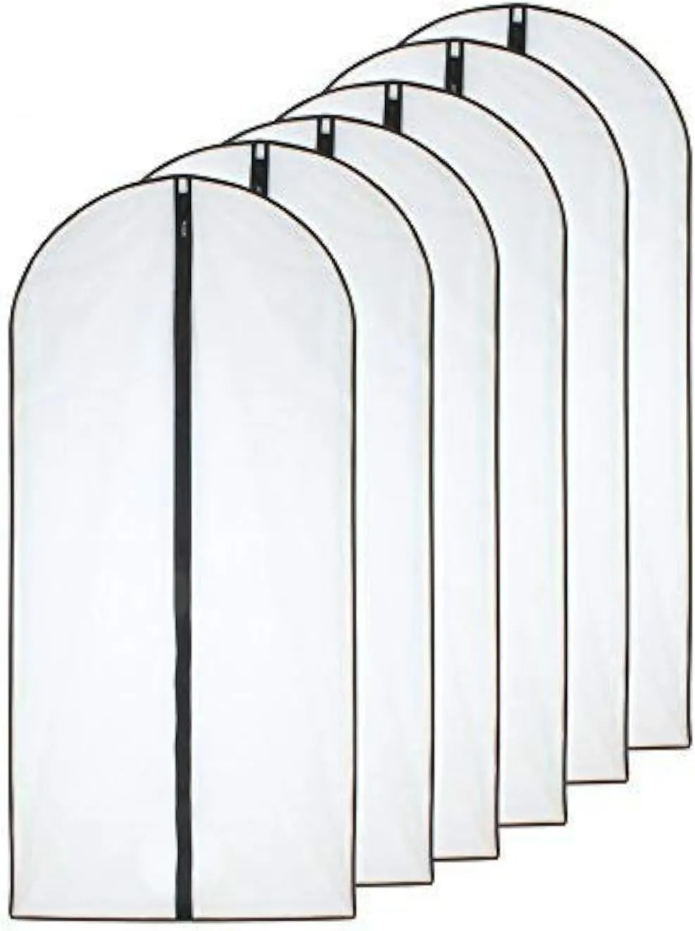 Garment Bag (Set of 6) Plastic Garment Bags with Zipper Hanging Clothes Cover Dress Bag for Suits, Coats Closet (24'' x 40'', Black)