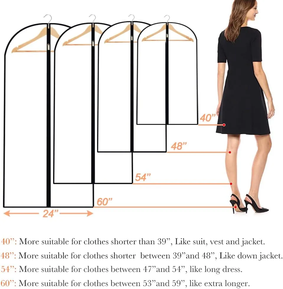 Garment Bags for Hanging Clothes (Set of 12) Suit Bags for Closet Storage, Plastic Waterproof Suit Cover Bag with Zipper for Coats, Jackets, Shirts