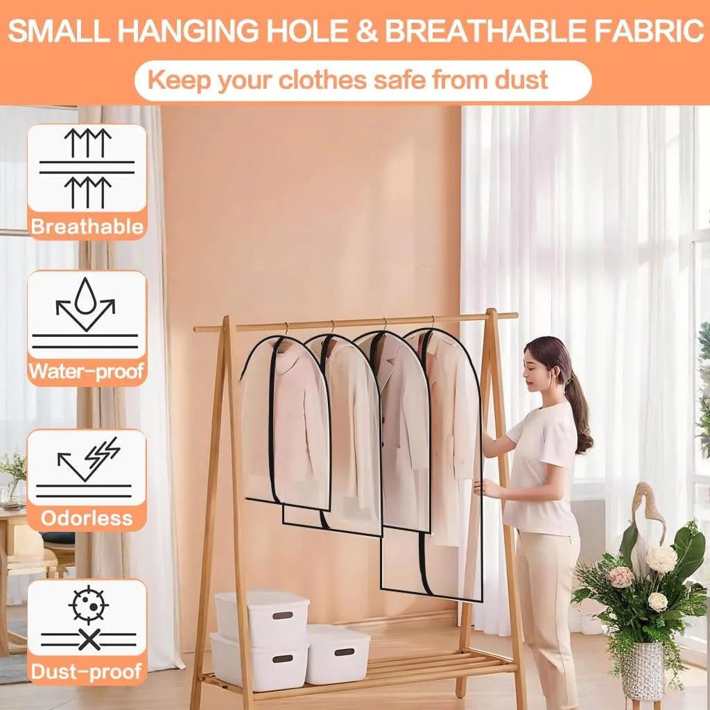 Garment Bags for Hanging Clothes (Set of 12) Suit Bags for Closet Storage, Plastic Waterproof Suit Cover Bag with Zipper for Coats, Jackets, Shirts