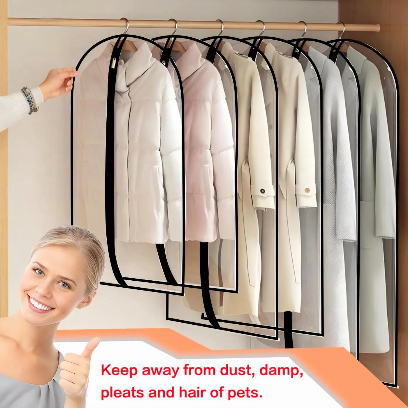 Garment Bags for Hanging Clothes (Set of 12) Suit Bags for Closet Storage, Plastic Waterproof Suit Cover Bag with Zipper for Coats, Jackets, Shirts