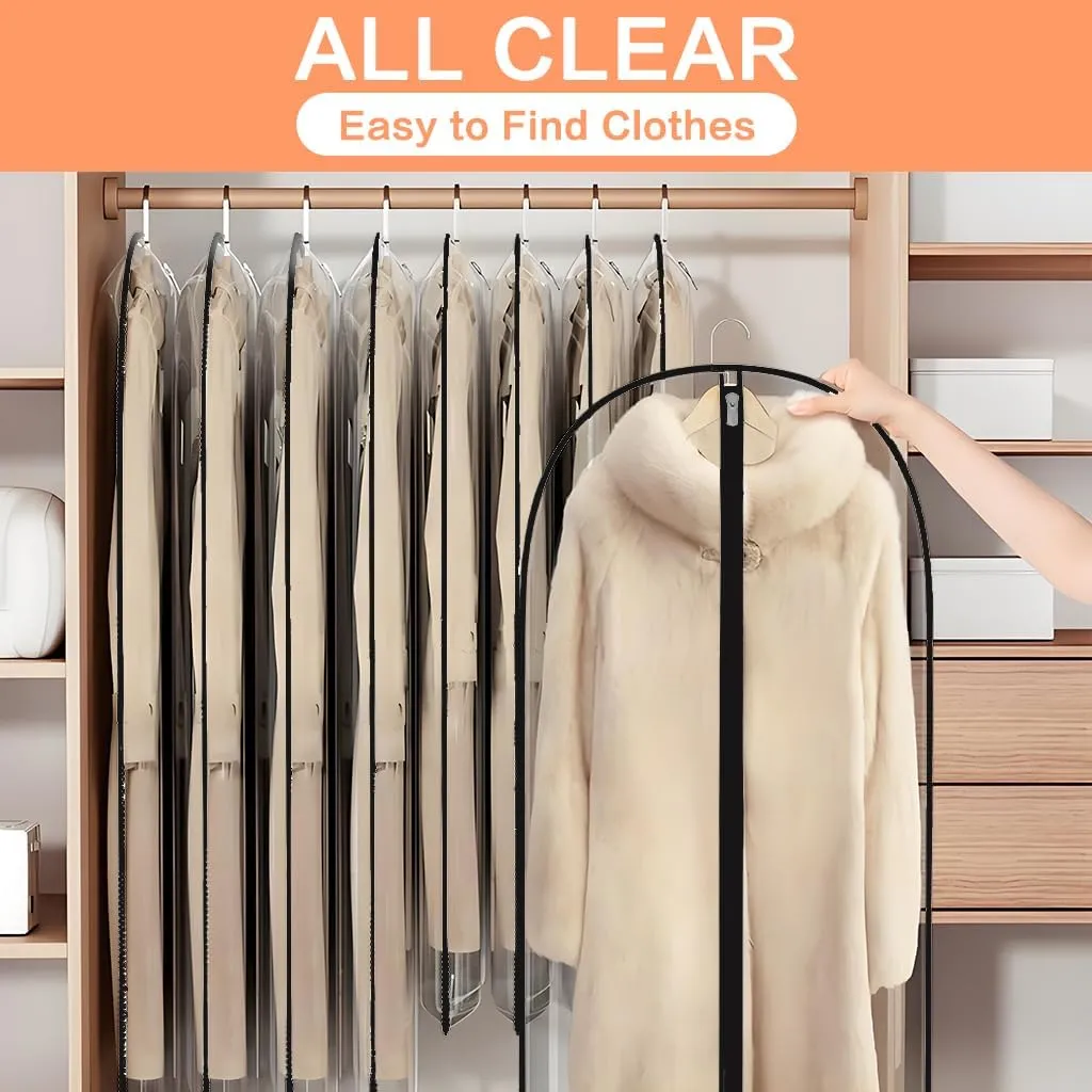 Garment Bags for Hanging Clothes (Set of 12) Suit Bags for Closet Storage, Plastic Waterproof Suit Cover Bag with Zipper for Coats, Jackets, Shirts
