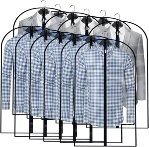 Garment Bags for Hanging Clothes (Set of 12) Suit Bags for Closet Storage, Plastic Waterproof Suit Cover Bag with Zipper for Coats, Jackets, Shirts