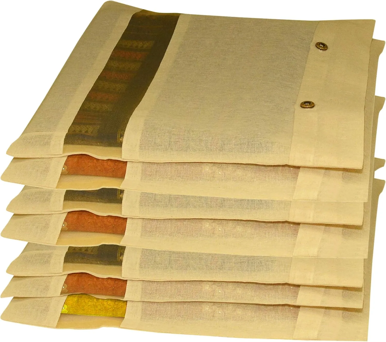 Garment Closet Off-White Bags: Premium Cotton Saree Covers with Net Window - Set of 12 (16x14 Inches)