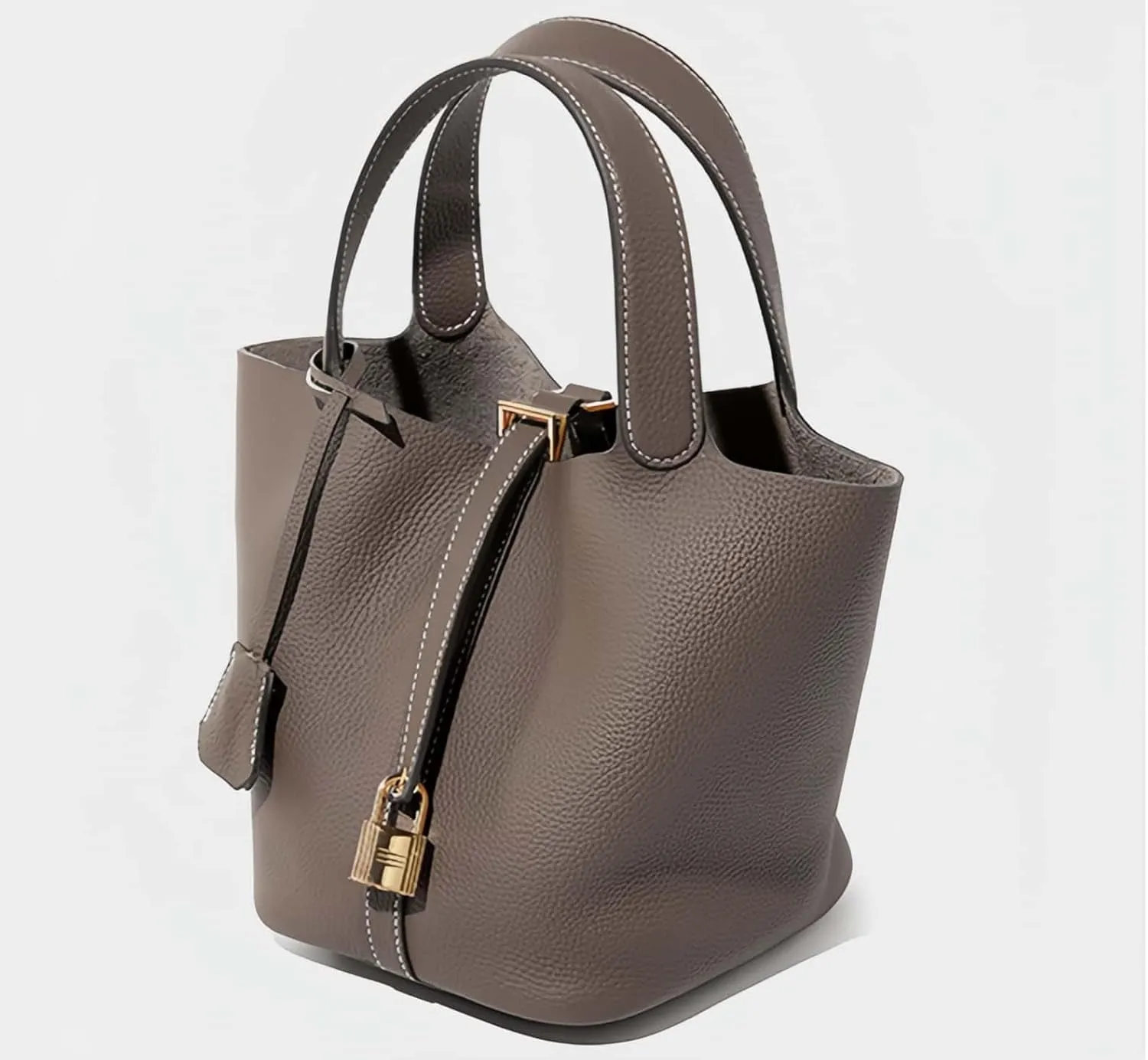 Genuine leather bucket bag for women old trend lychee drawstring soft basket tote bag