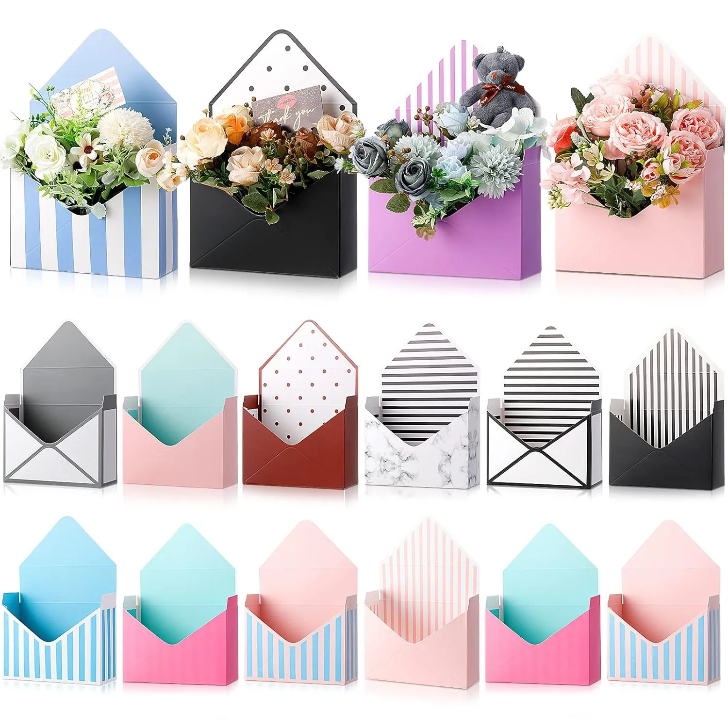 Geyee 16 Pcs Graduation Florist Bouquet Envelope Boxes Flower Bouquet Packaging Gift Paper Boxes Gift Wrapping Envelope Box Flower Bags for Mother's Day Valentines Wedding Party