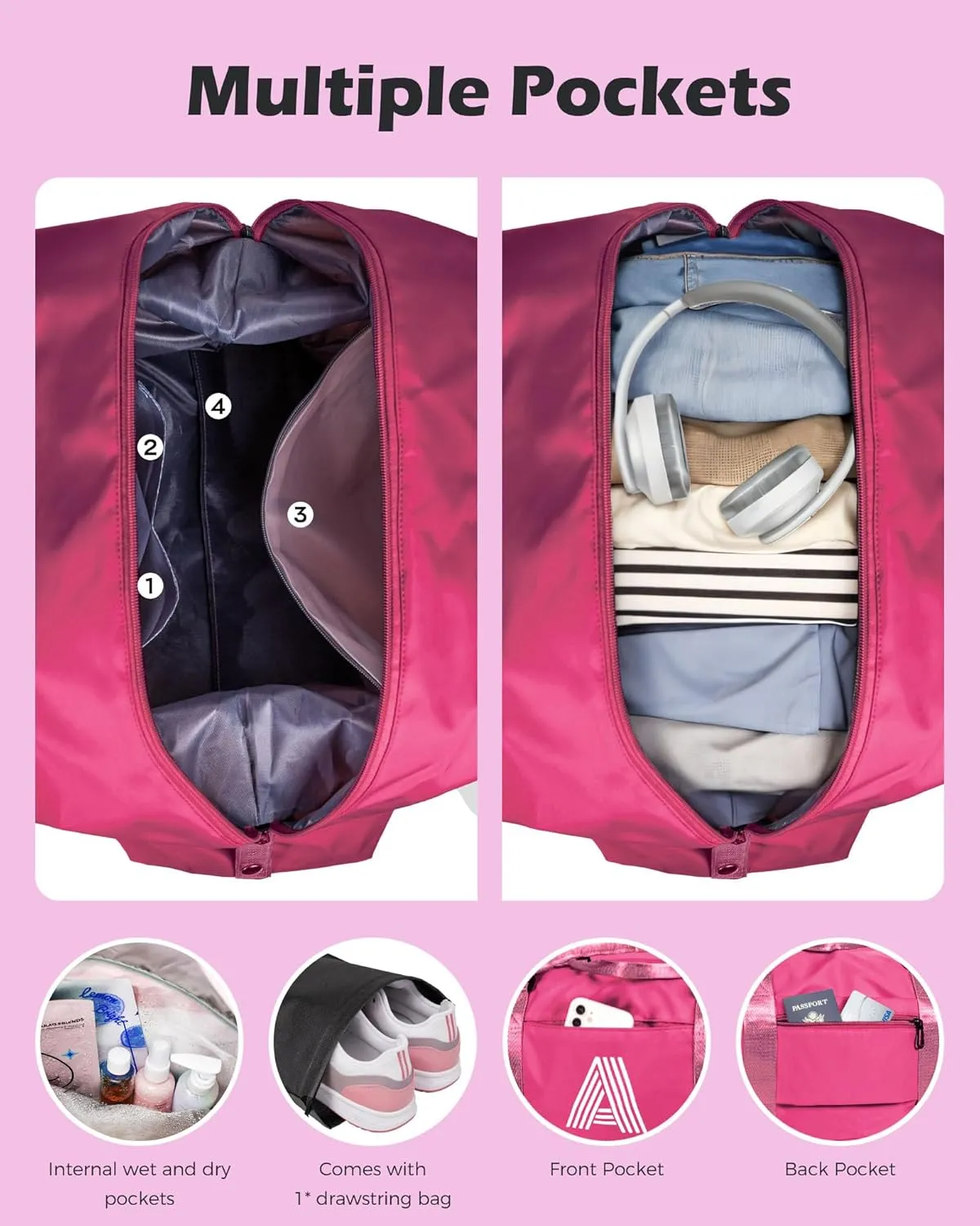 Gifts for Teen Girl, Birthday Gift, Kids Travel Bag, Monogrammed Bags for Girls, Sports Bag, Personalized Weekender Bag, Monogram Overnight Bag Gift for Her (Letter A)