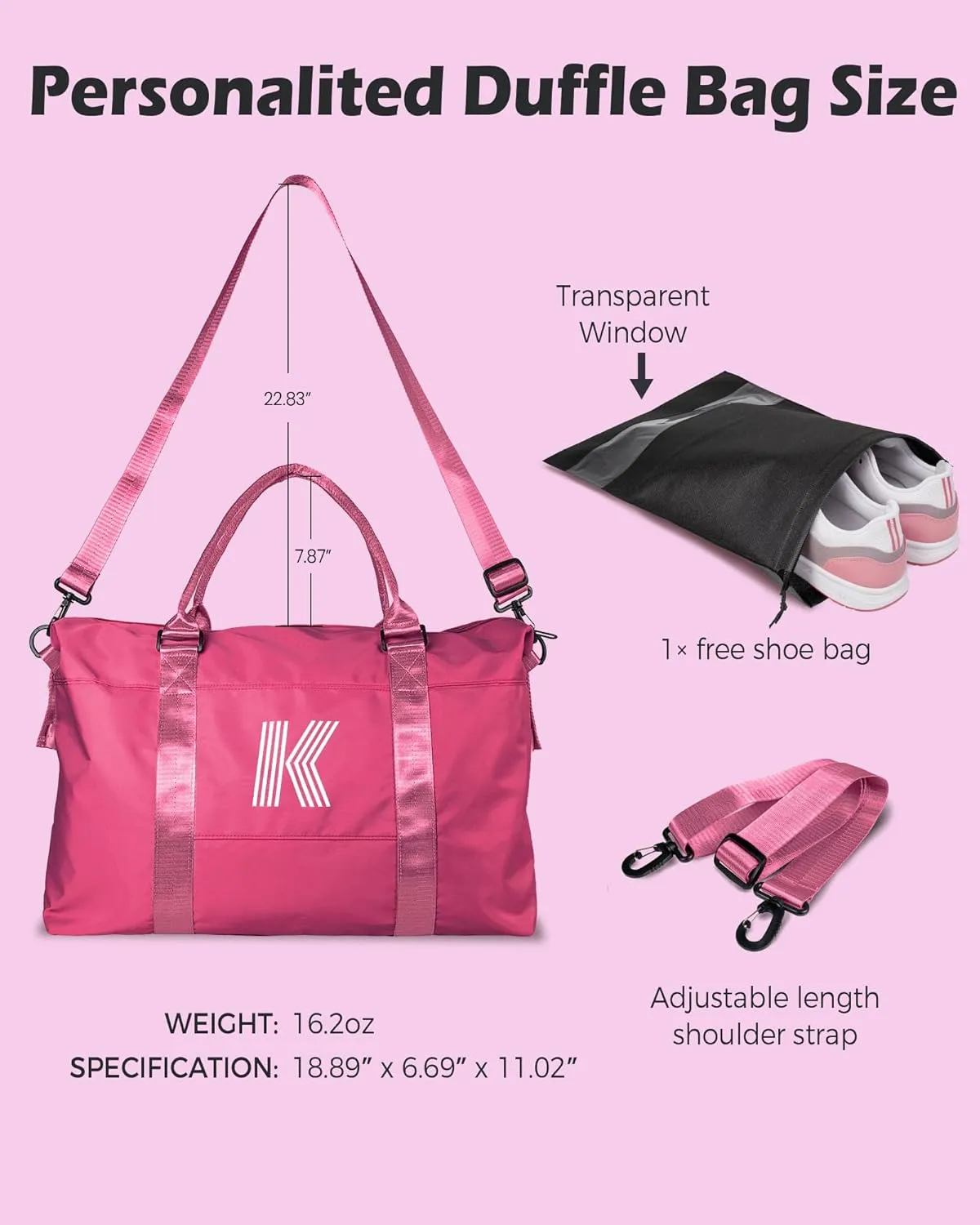 Gifts for Teen Girl, Birthday Gift, Kids Travel Bag, Monogrammed Bags for Girls, Sports Bag, Personalized Weekender Bag, Monogram Overnight Bag Gift for Her (Letter A)