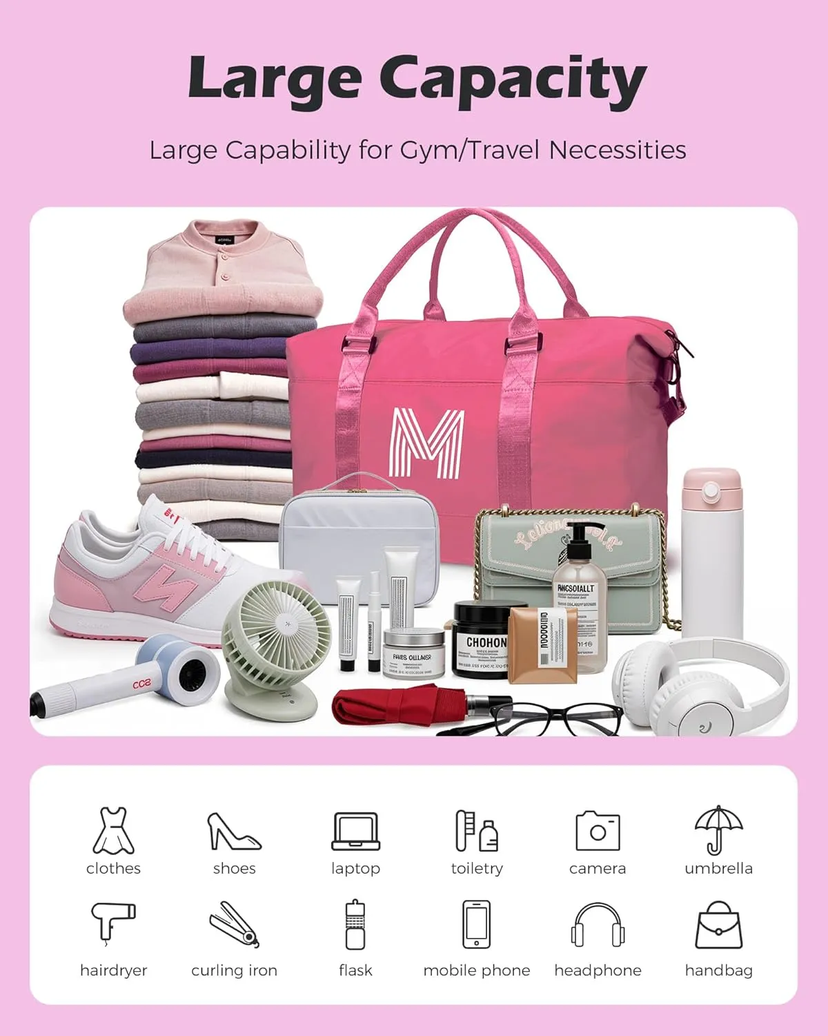 Gifts for Teen Girl, Birthday Gift, Kids Travel Bag, Monogrammed Bags for Girls, Sports Bag, Personalized Weekender Bag, Monogram Overnight Bag Gift for Her (Letter A)