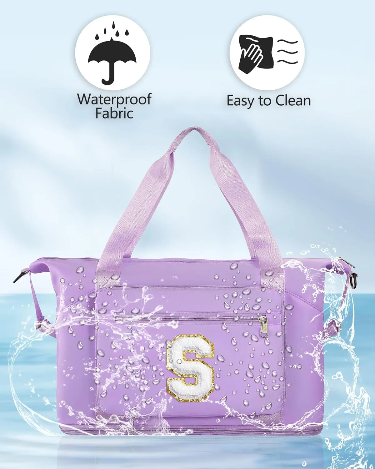 Gifts for Women & Girls-Initial Duffle Bag for Travel, Carry on Bag Duffel Bags, GYM Weekend Overnight Bag with Shoes Compartment,Hospital Bags -Purple S