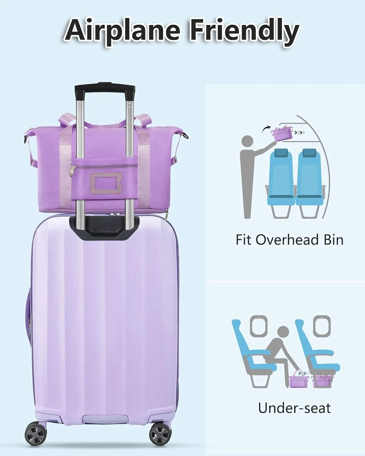 Gifts for Women & Girls-Initial Duffle Bag for Travel, Carry on Bag Duffel Bags, GYM Weekend Overnight Bag with Shoes Compartment,Hospital Bags -Purple S