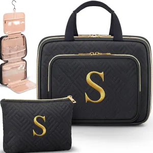 Gifts for Women, Initial Toiletry Makeup Bag Hanging Cosmetic Organizer with Embroidery Letter Personalized Nurse Teacher Appreciation Gift Birthday Mothers Day Gifts for Mom Sister Wife Friend Auntie