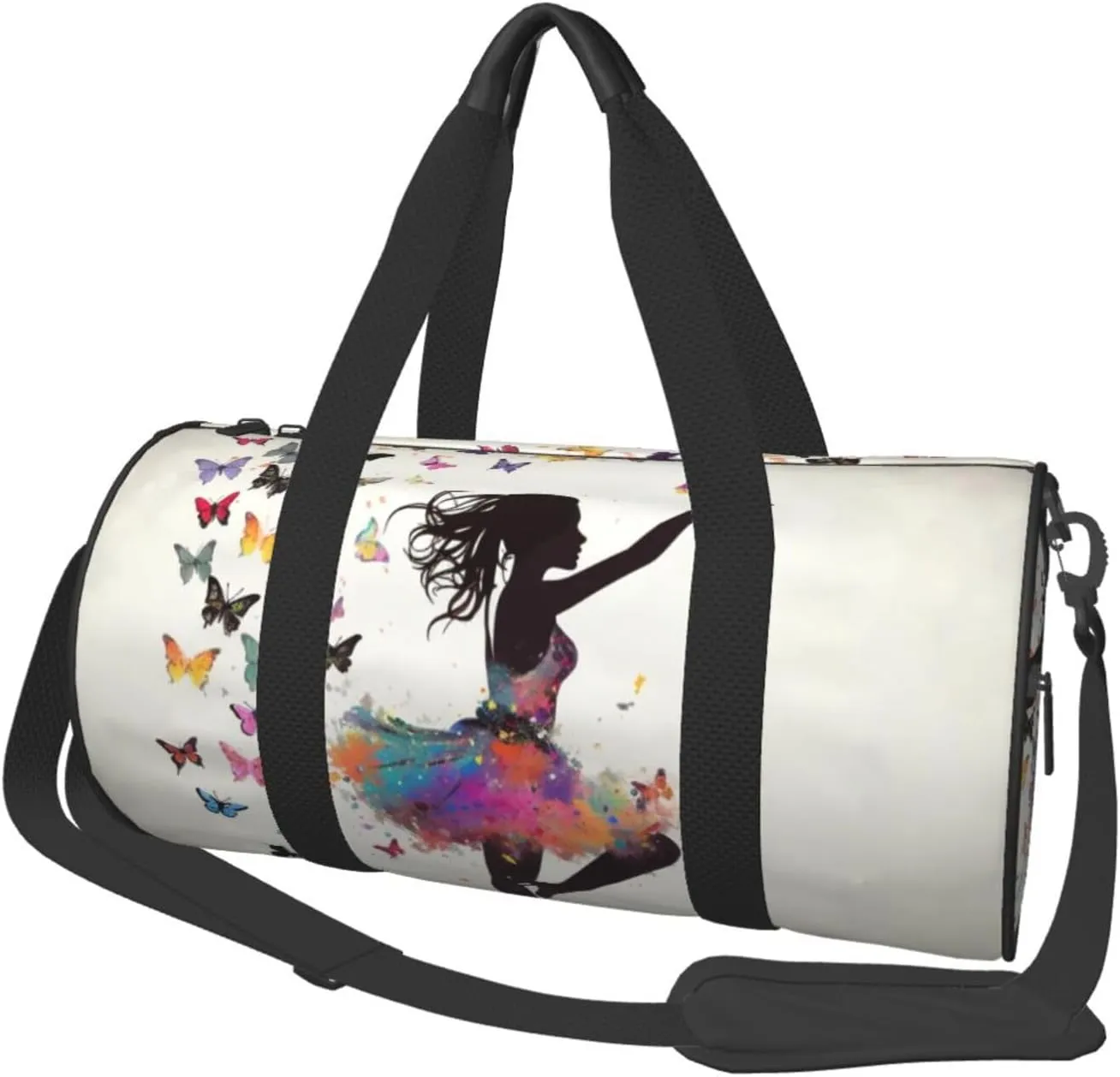 Girl Dance Butterfly Printed Sports Gym Bag for Men Women Foldable Duffel Bag Carry On Weekender Bag for Travel Sports