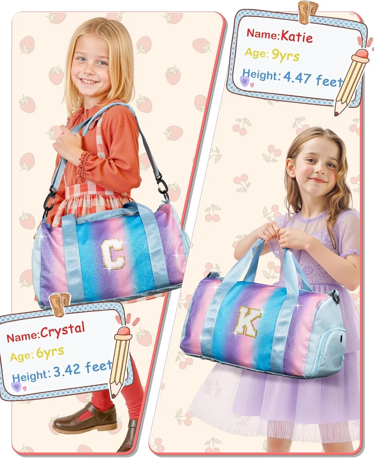 Girl Must Haves-Girl Gym Bag with Shoe Compartment, Kid Personalized Weekender Overnight Bags, Travel Tote with Makeup Pouch, Gift for 3 4 5 6 7 8 9 10 11 12 Year Old Girls (Letter S)