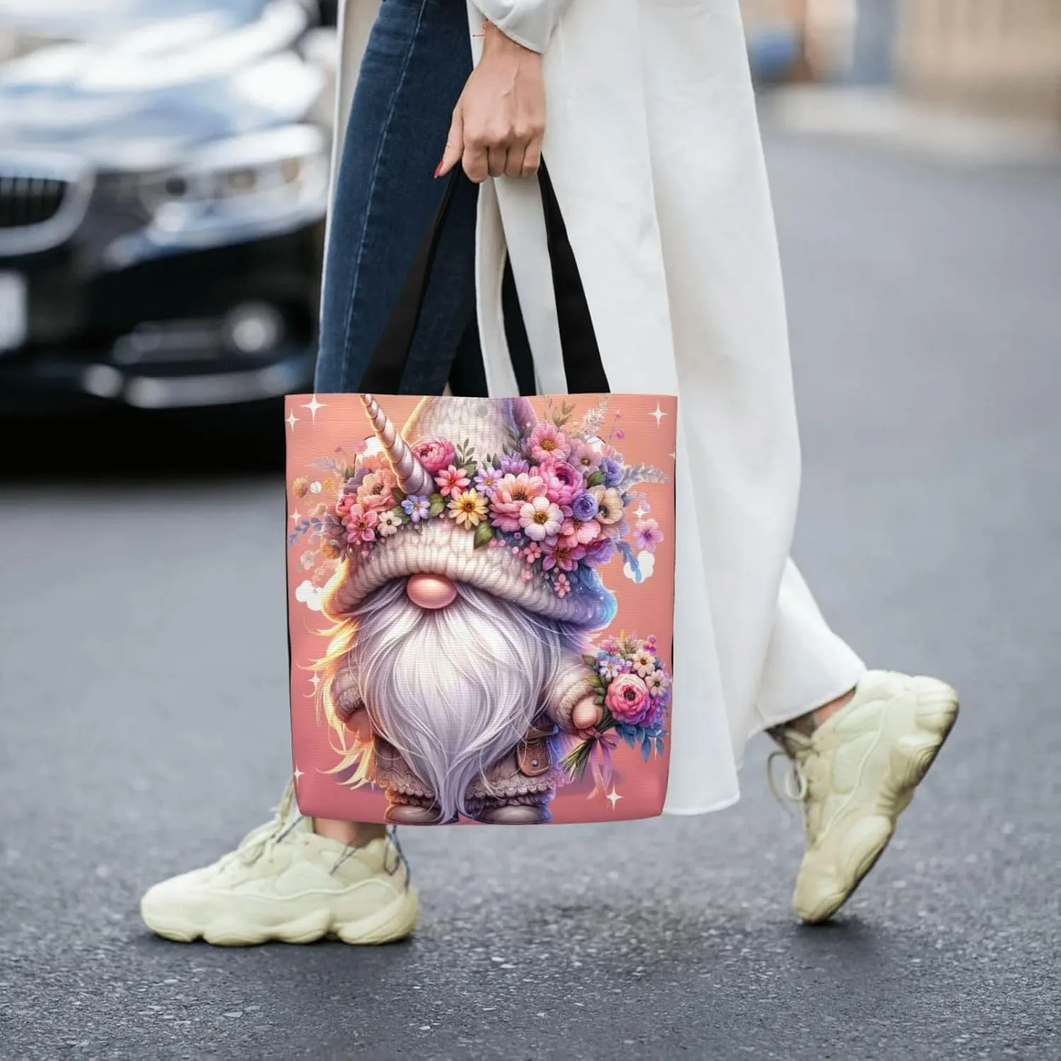 Gold Circular Design Canvas Shoulder Bag Reusable Tote Bag Soft Lightweight Cloth Bags For Women Girls Lady Casual