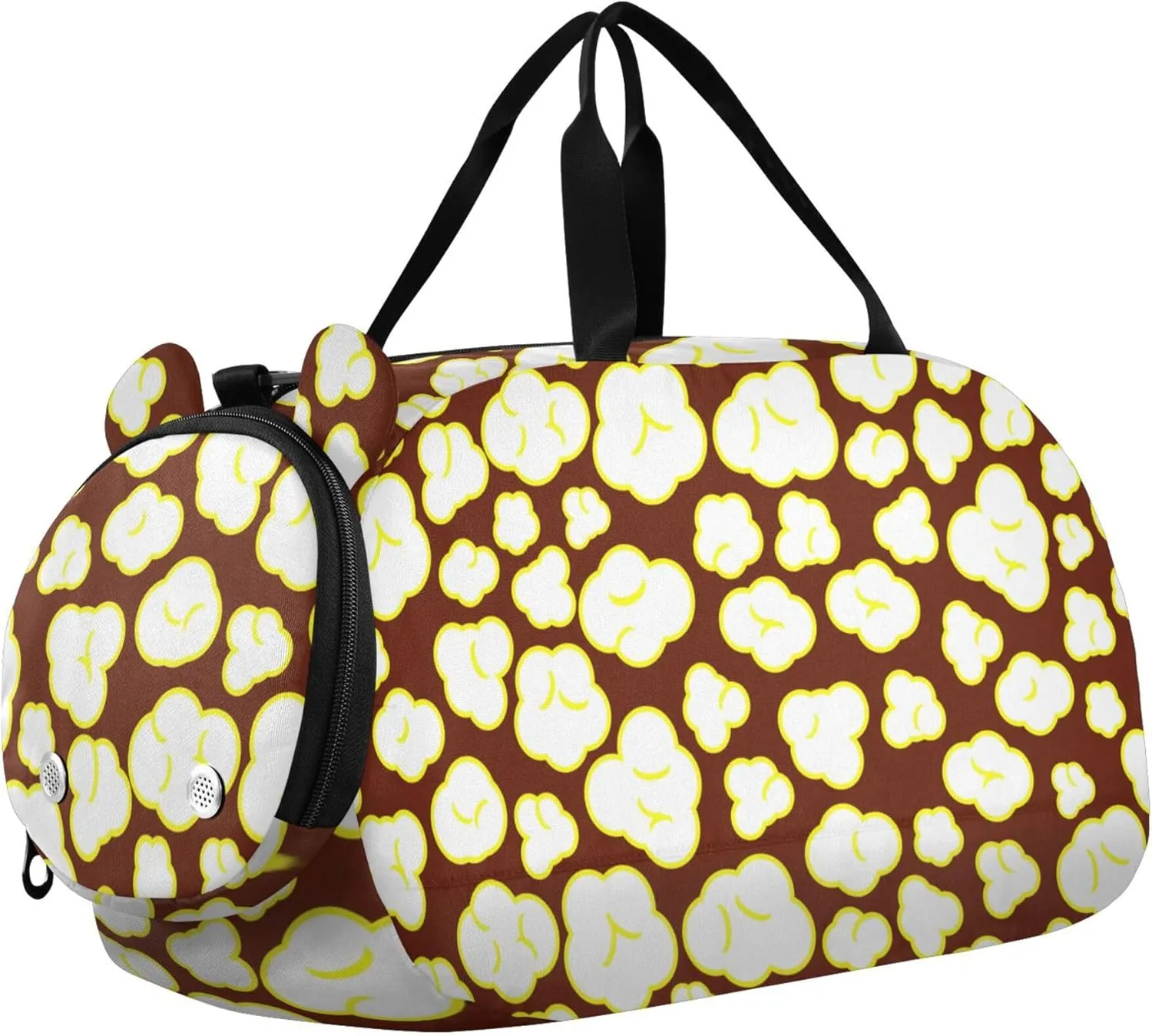 Gold White Popcorn Sports Duffle Bag for Girls Boys, Gym Bag with Shoe Compartment, Kids Travel Overnight Weekender Shoulder Bag