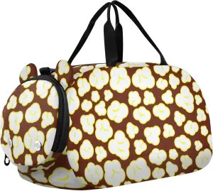 Gold White Popcorn Sports Duffle Bag for Girls Boys, Gym Bag with Shoe Compartment, Kids Travel Overnight Weekender Shoulder Bag