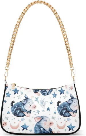 Goodnight Pigs Shoulder Bag for Women, Handbag with Chain Strap, Soft Purse Tote Bag for Ladies
