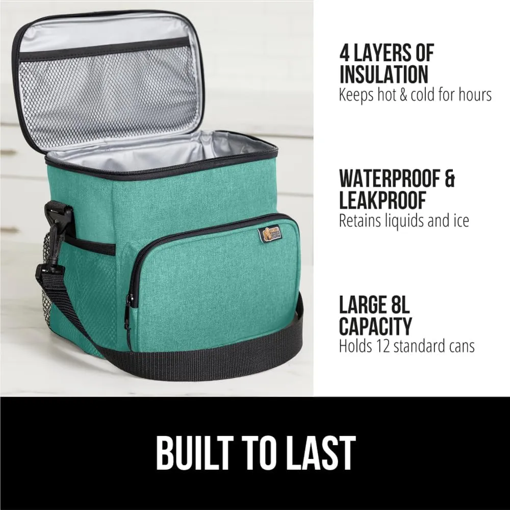 GORILLA GRIP Reusable Insulated Lunch Box Bag for Women Men, Large Leakproof Soft Cooler Bags, Multiple Compartments, Mesh Pockets, Adjustable Strap, Food Tote Keeps Drinks Cold, 8L, 10x9, Turquoise