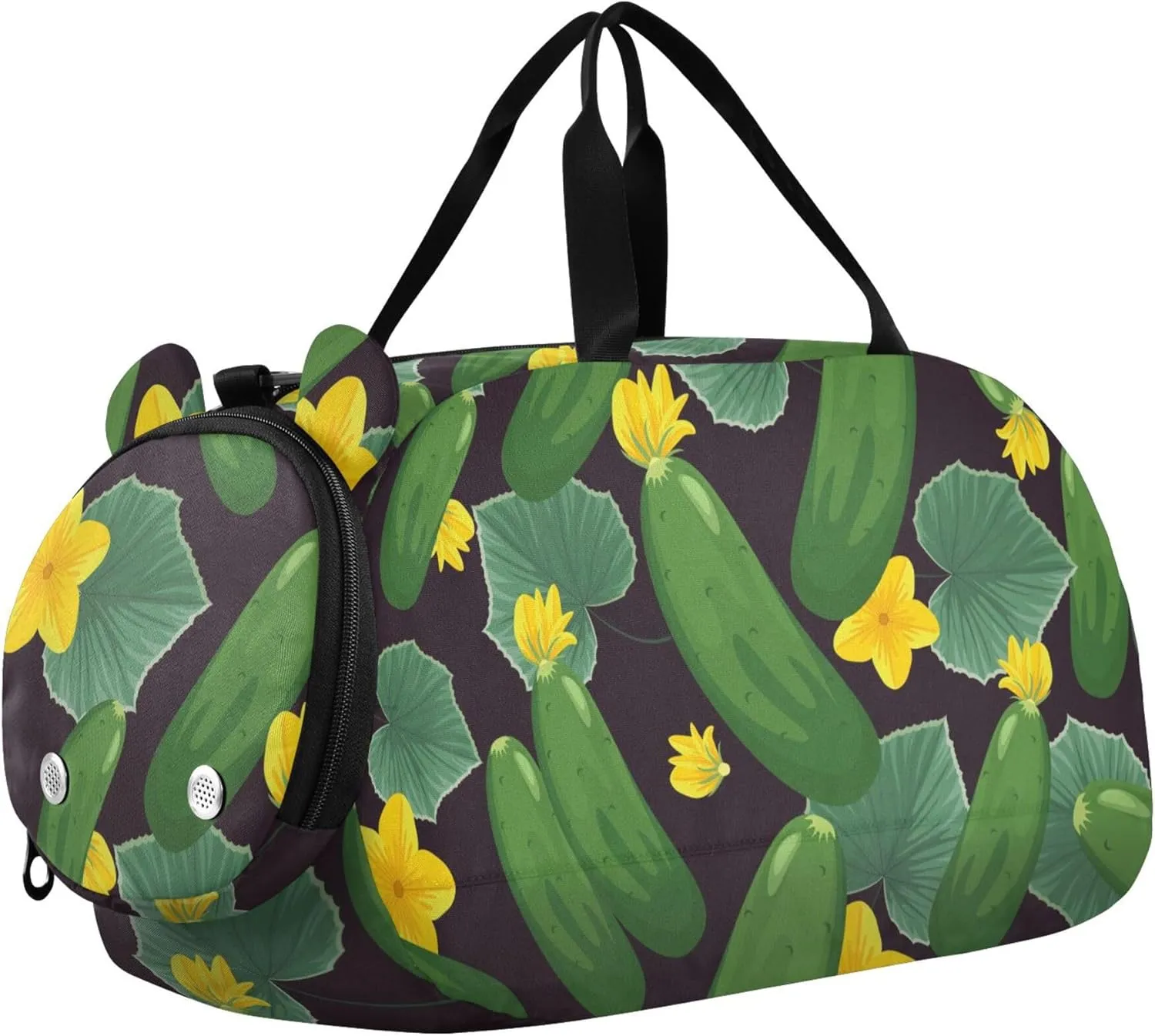 Green Cucumbers Leaves Flowers Sports Duffle Bag for Girls Boys, Gym Bag with Shoe Compartment, Kids Travel Overnight Weekender Shoulder Bag