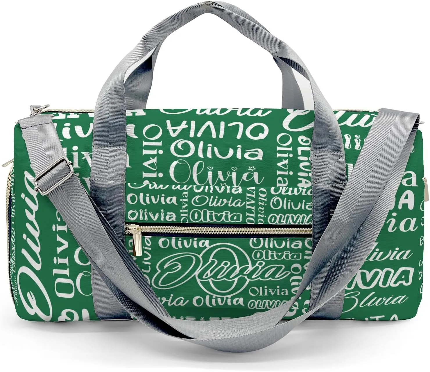 Green Personalized Duffel Bag with Name Text Custom Travel Bag for Woman Men Sports Gym Dance Bags Wet Dry Pockets Shoe Compartment Overnight Weekend Bag