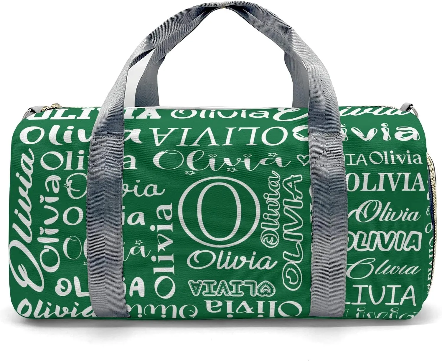 Green Personalized Duffel Bag with Name Text Custom Travel Bag for Woman Men Sports Gym Dance Bags Wet Dry Pockets Shoe Compartment Overnight Weekend Bag