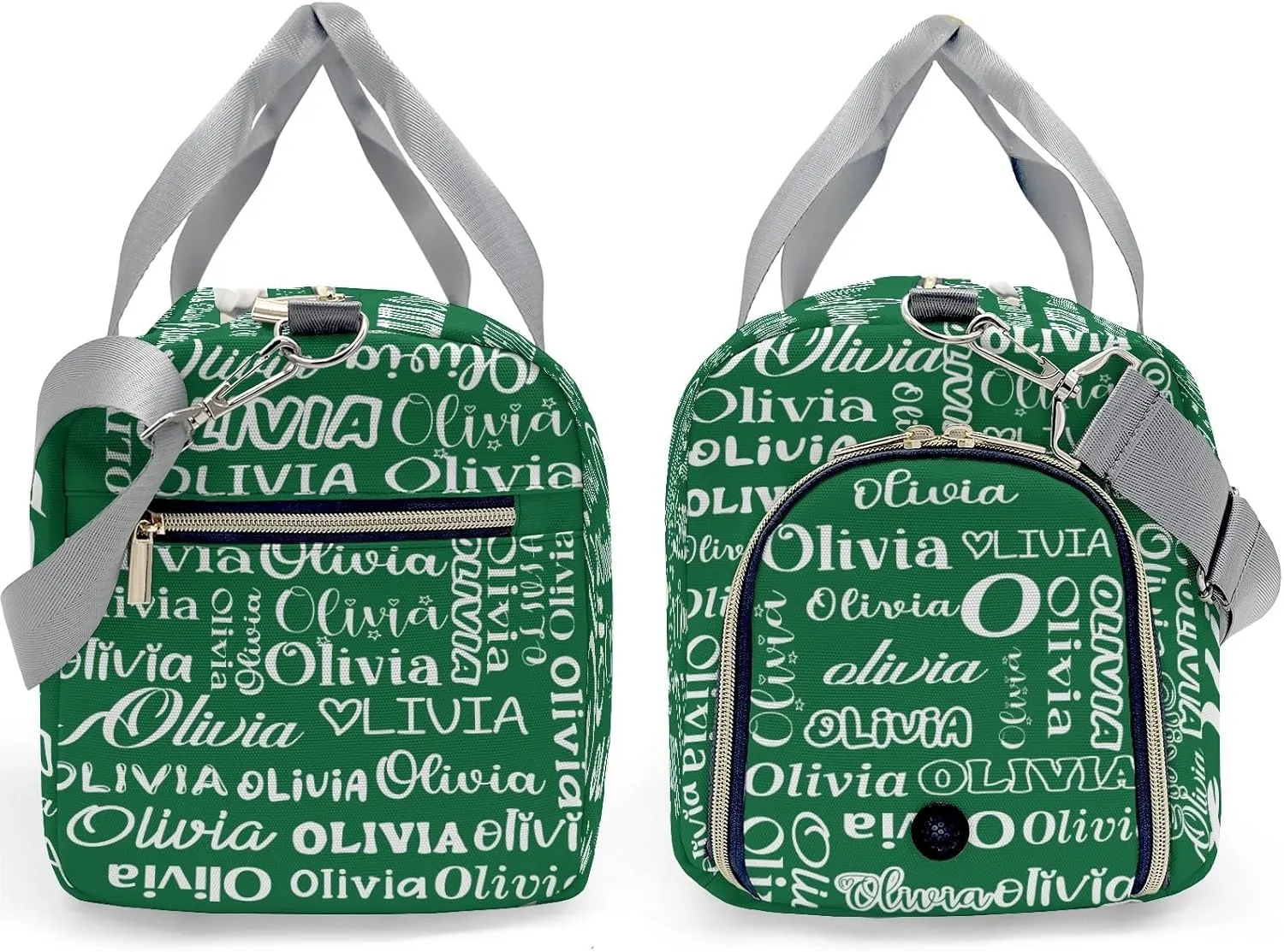 Green Personalized Duffel Bag with Name Text Custom Travel Bag for Woman Men Sports Gym Dance Bags Wet Dry Pockets Shoe Compartment Overnight Weekend Bag