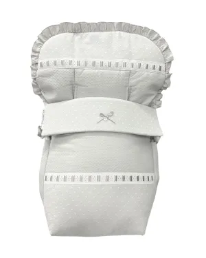 Grey and White car seat footmuff
