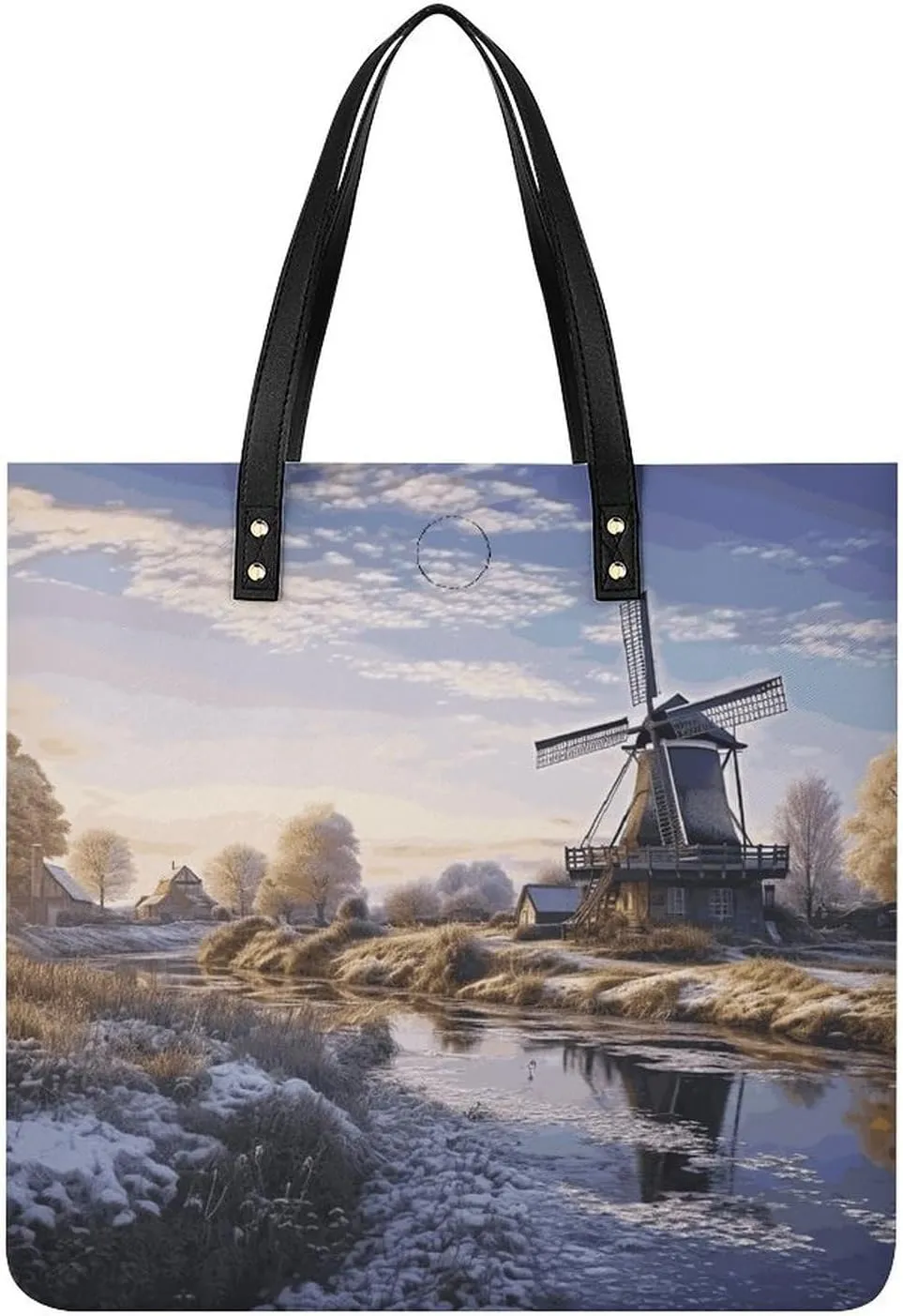 Grocery Bags Landscape with A Traditional Windmill Bag for Women Lightweight Beach Bag Shoulder Bags for Travel Shopping Work Handbag