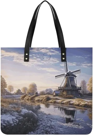 Grocery Bags Landscape with A Traditional Windmill Bag for Women Lightweight Beach Bag Shoulder Bags for Travel Shopping Work Handbag