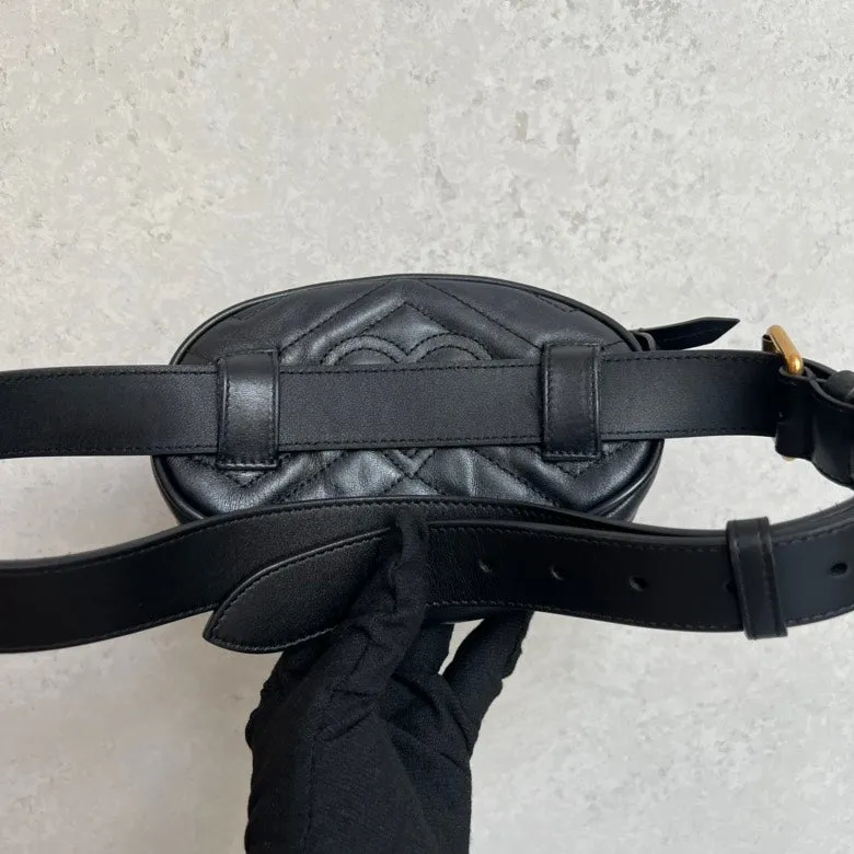 GUCCI GG Marmont Black Leather Belt Bag Medium