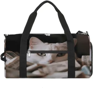 Gym Bag for Women Men,White Cat And Pile of Dollars Print Gym Bag,reusable Gym Bag,gym Bag with Shoe Compartment