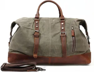 Gym Bags Canvas Travel Bags Men Travel Handbag Large Capacity Vintage Style Leather Travel Duffel Bag (Color : Black) (Grey)