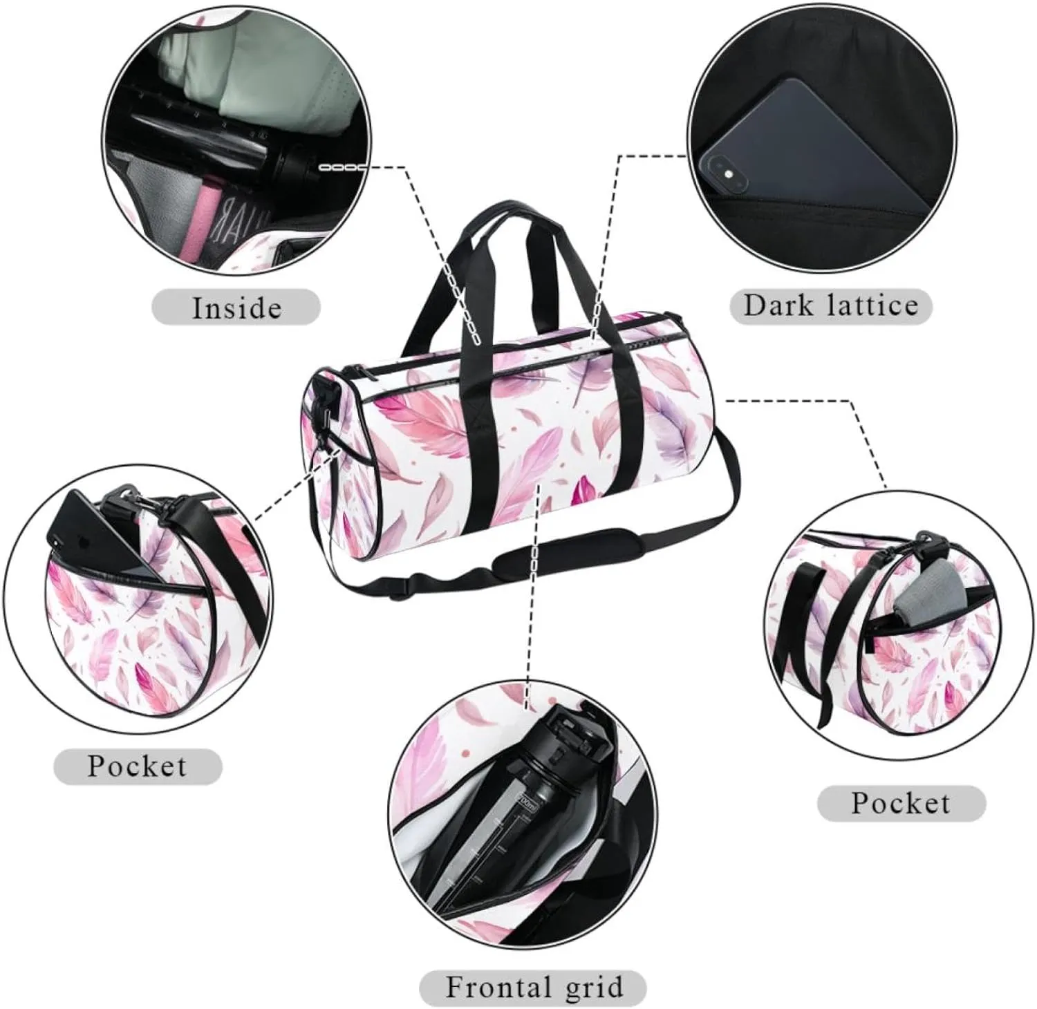 Gym Bags for Men,Travel Duffel Bags for Women,Boho Pattern with Watercolor Feathers,Workout Bag