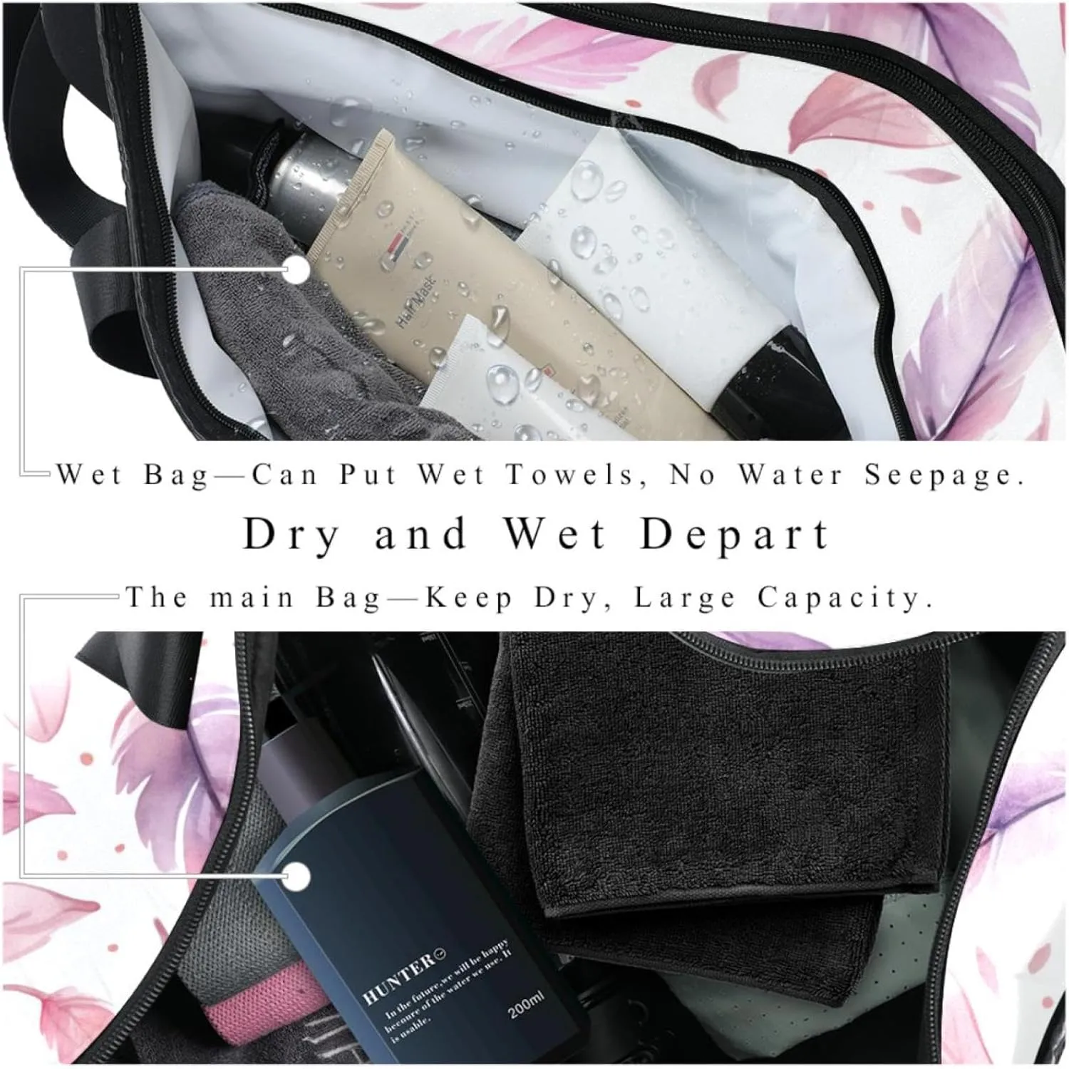 Gym Bags for Men,Travel Duffel Bags for Women,Boho Pattern with Watercolor Feathers,Workout Bag