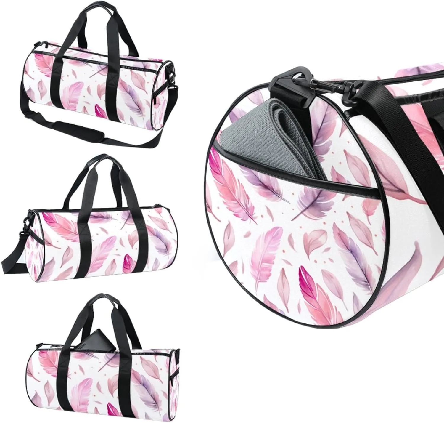 Gym Bags for Men,Travel Duffel Bags for Women,Boho Pattern with Watercolor Feathers,Workout Bag