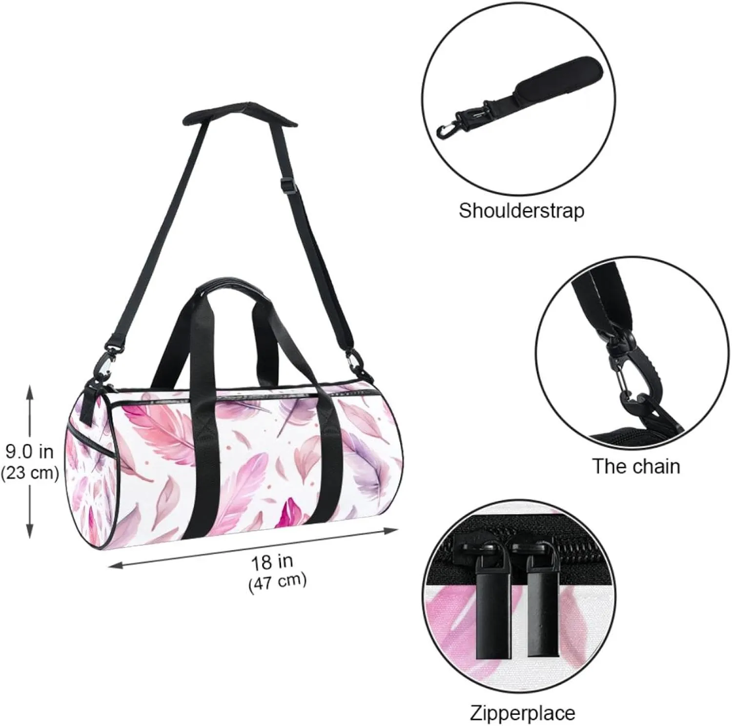 Gym Bags for Men,Travel Duffel Bags for Women,Boho Pattern with Watercolor Feathers,Workout Bag