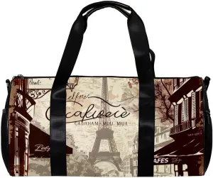 Gym Bags for Men,Travel Duffel Bags for Women,Eiffel Tower Vintage Newspaper,Workout Bag