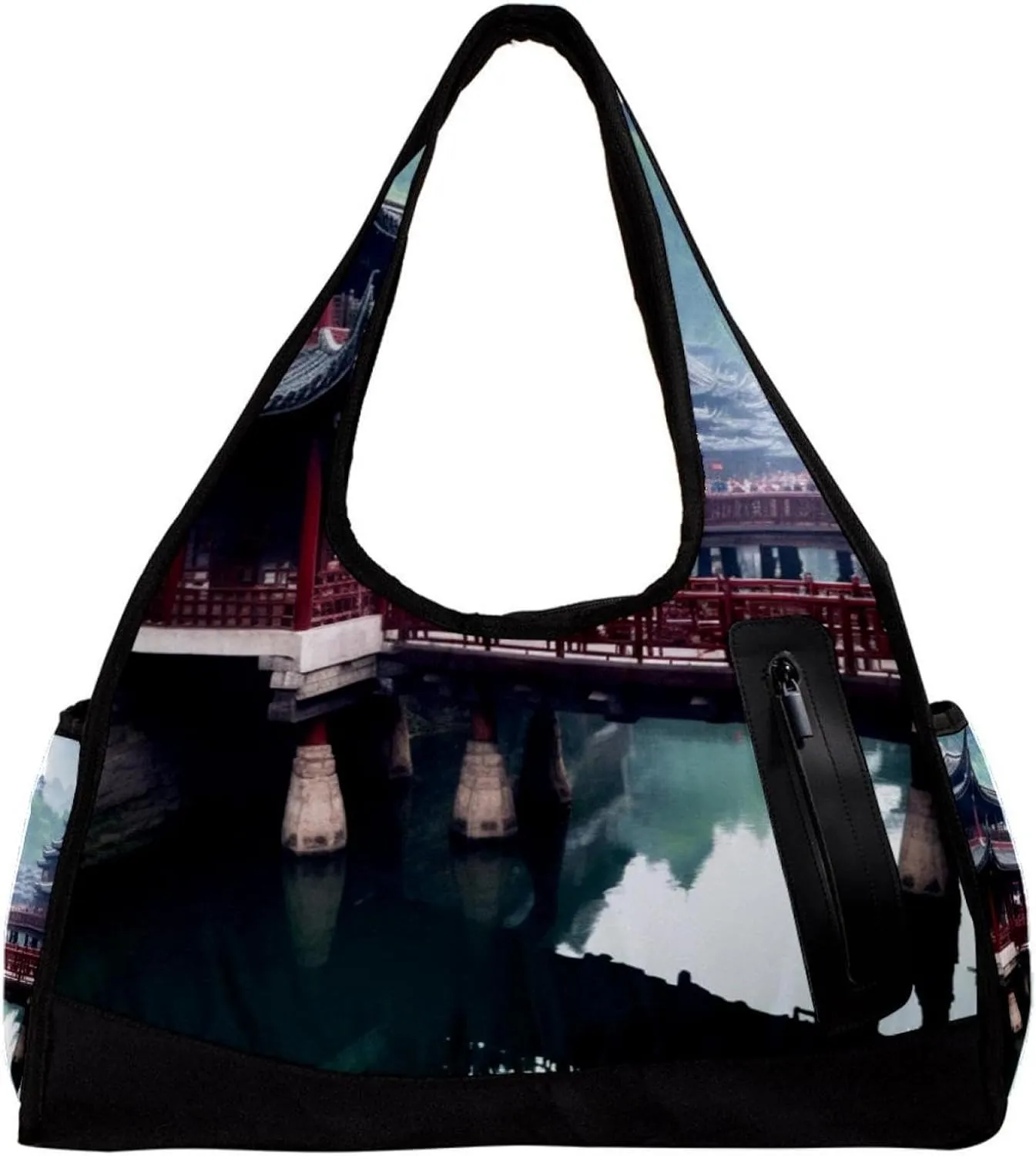 Gym Bags for Men,Travel Duffel Bags for Women,Forest Ancient Building Bridge,Workout Bag