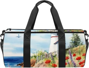 Gym Bags for Women,Duffle Bag for Travel,Flower Bush Summer Lighthouse,Gym Bag for Men